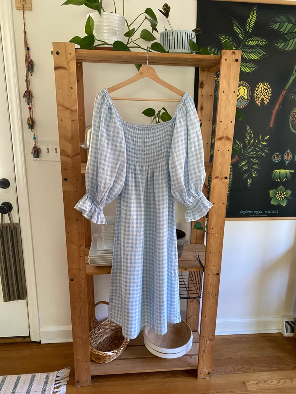 Sleeper Atlanta Linen Midi Dress Blue Gingham Medium - Picture 5 of 15